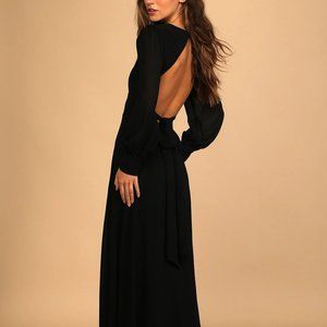 Lulus Talk About Divine Black Long Sleeve Backless Maxi Dress